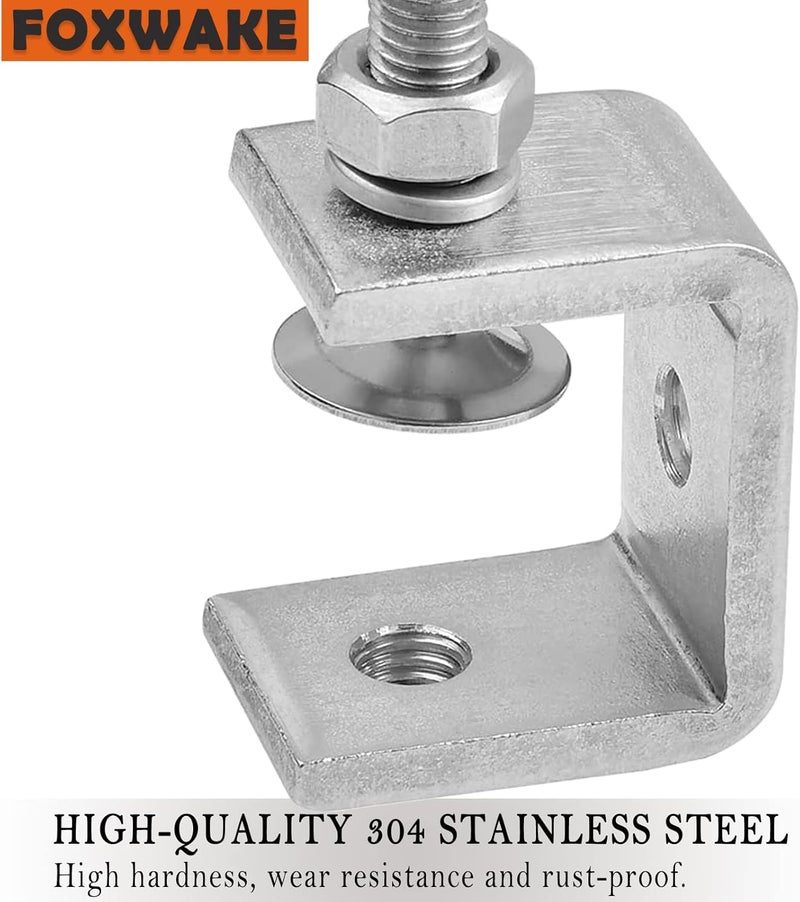 foxwake Stainless Steel C Clamps Mini 1 Inch for Mounting, Heavy Duty Metal U Clamps for Metal Working, Small Desk Clamp with Stable Wide Jaw Opening & Protective Pads/I-Beam Design (2pcs) - Image 5
